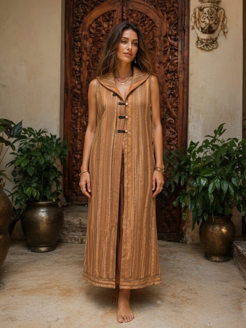 Bhutan Druk Inspired Boho Maxi Dress M Ethnic Tribal Festival Artisan Layering P